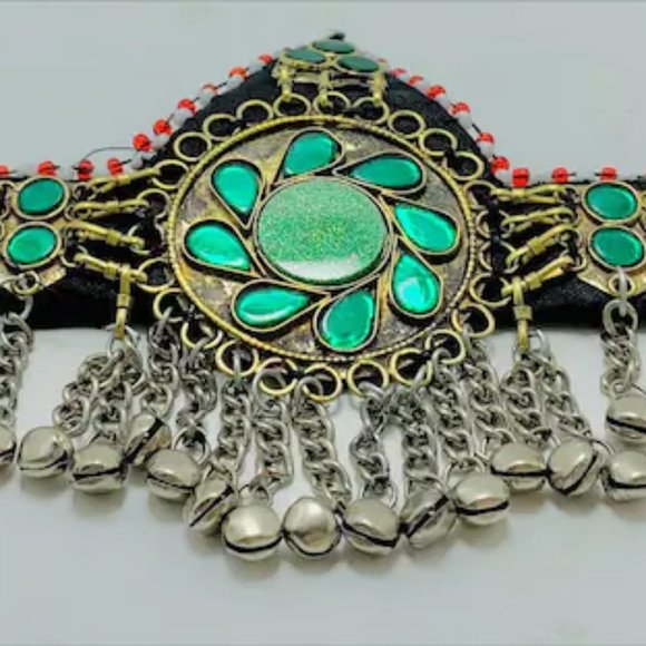Green Handmade Tribal Matha Patti, Kuchi Matha Patti, Traditional Head Piece, main image 9